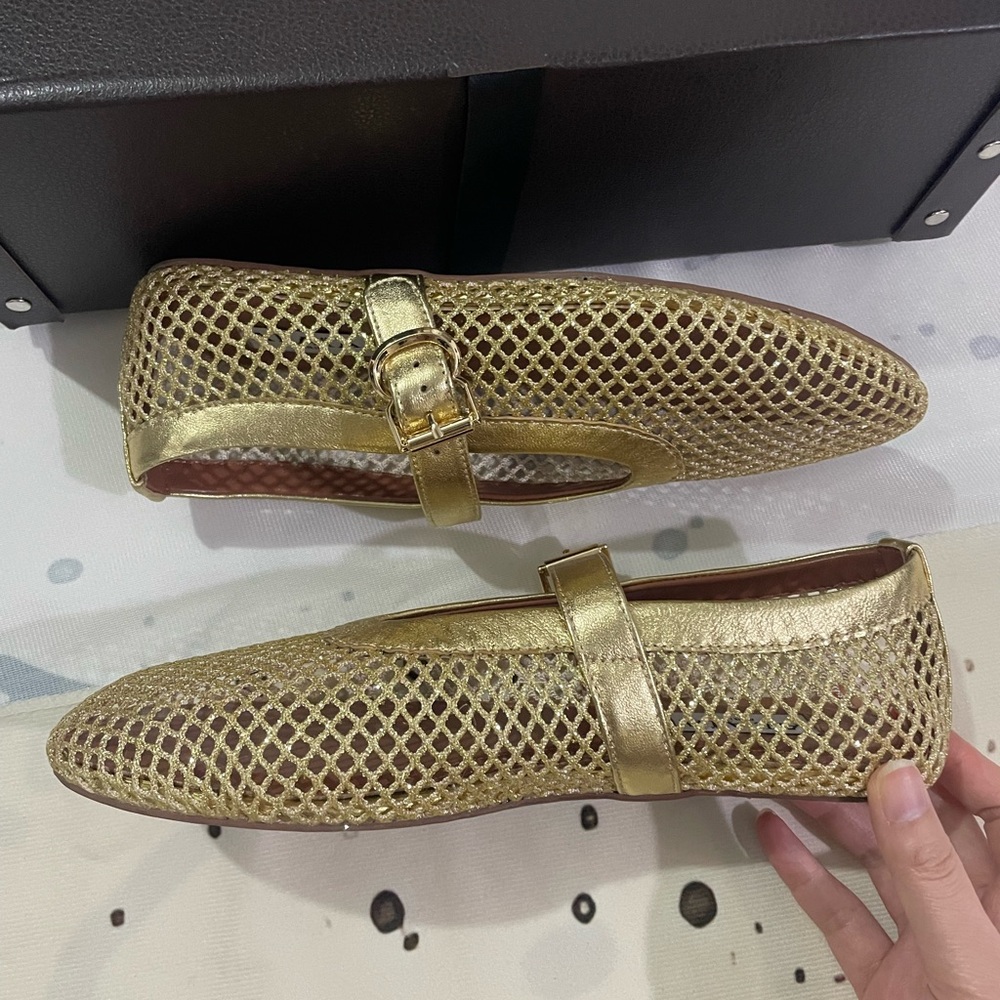 Alaïa Metallic Gold Mesh Mary Jane Shoes - Picture 9 of 12